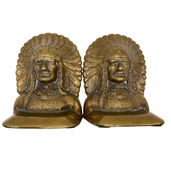Vintage Indian Native American Chief Stamped "SOLID BRONZE" Bookends Set of 2 - Picture 2 of 16